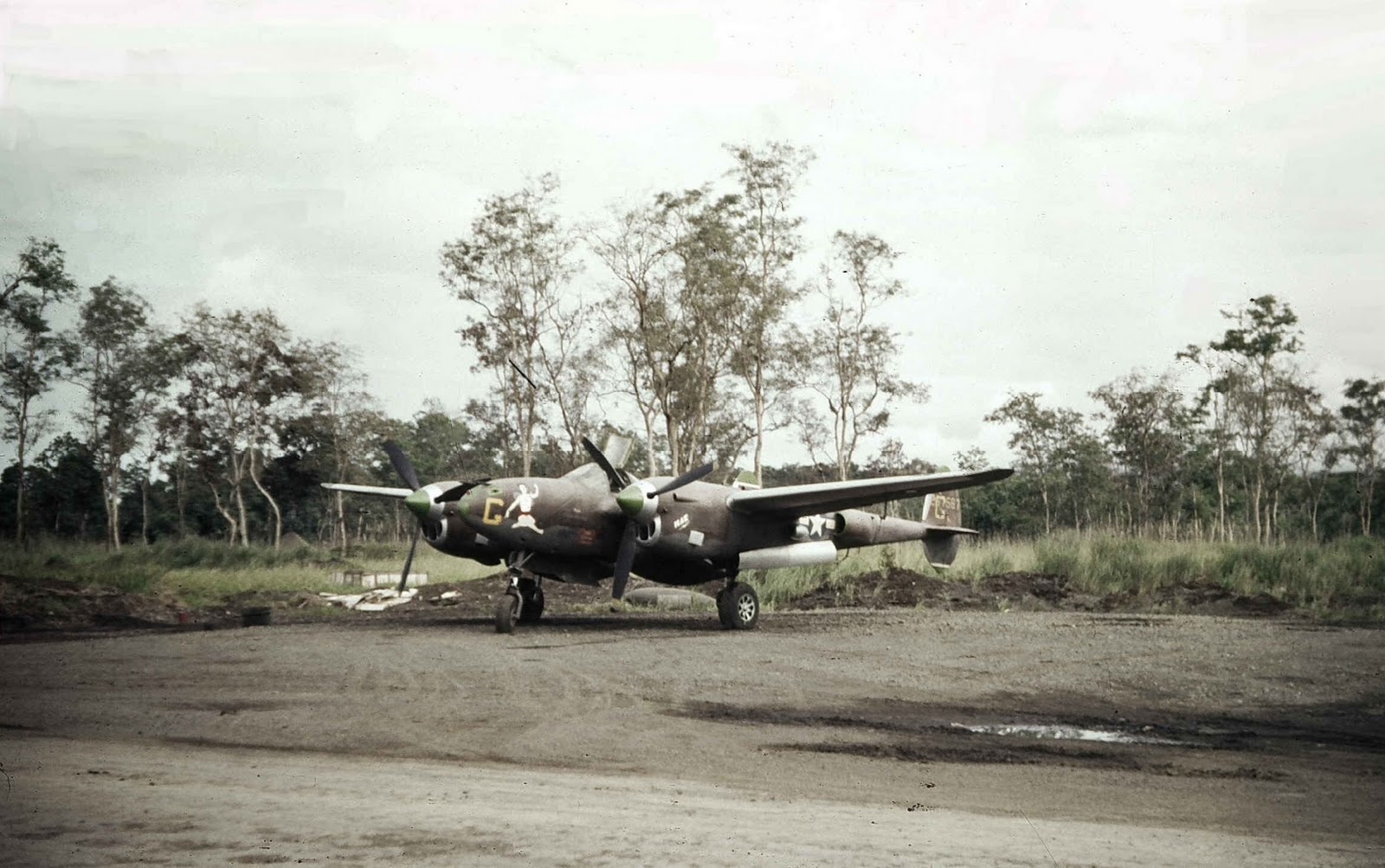 P-38J Lightning assigned to Howard Fotheringham of the 80th Fighter Squadron on the pad at Nadzab Airstrip near Lae, New Guinea, May 1944