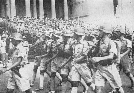 Troops of the Chinese Expeditionary Force on parade in front of the Rashtrapati Bhavan, New Delhi, Delhi, India, 24 Oct 1942