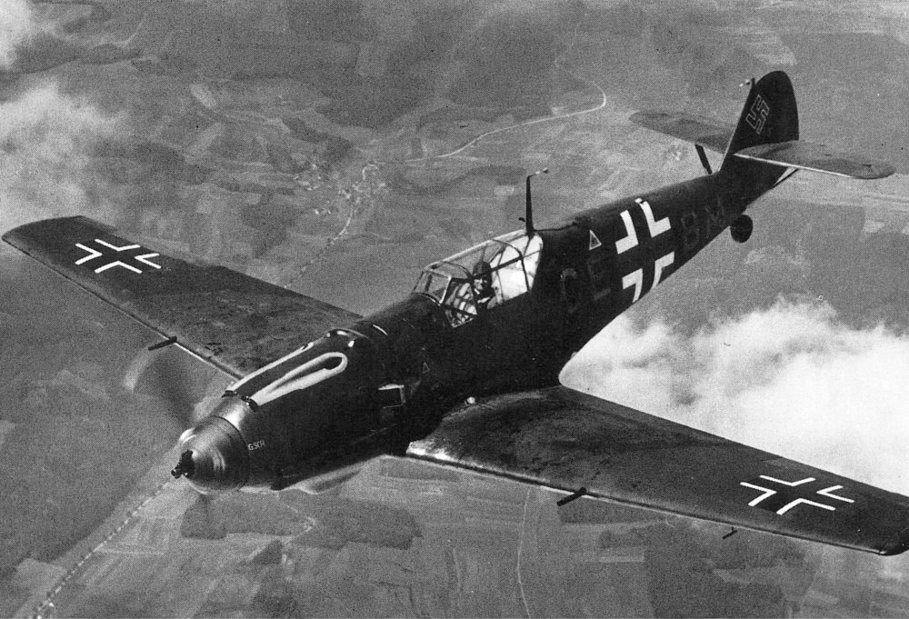 Messerschmitt Bf-109E-3 fighter in flight, 1940
