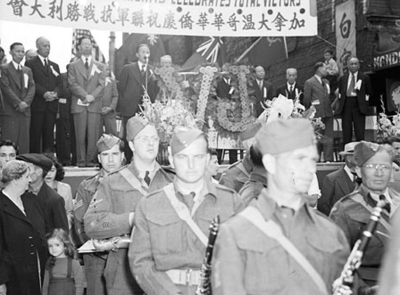 Victory celebration in Vancouver, British Columbia, Canada, Sep 1945