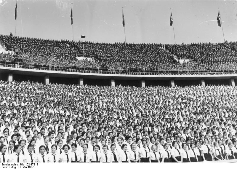 Hitler Youth members at the Olympic stadium, Berlin, Germany, 1937