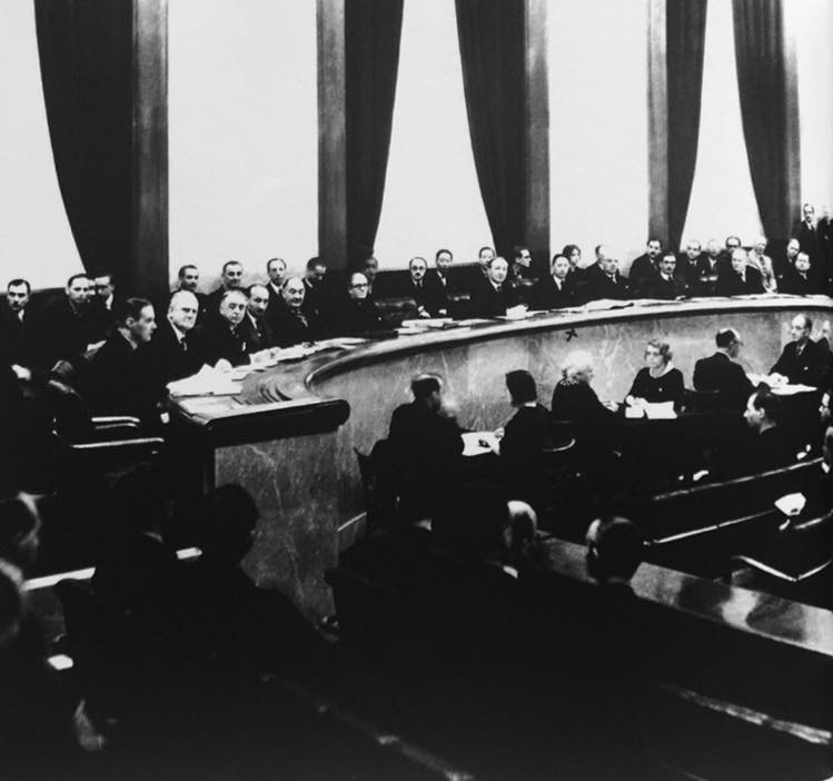 V. K. 'Wellington' Koo at a League of Nations meeting, Geneva, Switzerland, May 1934; his position was marked with an X in the photograph