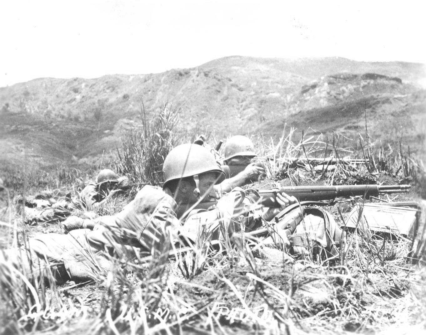 US Marines fighting on Guam with M1 Garand rifles, Jul-Aug 1944