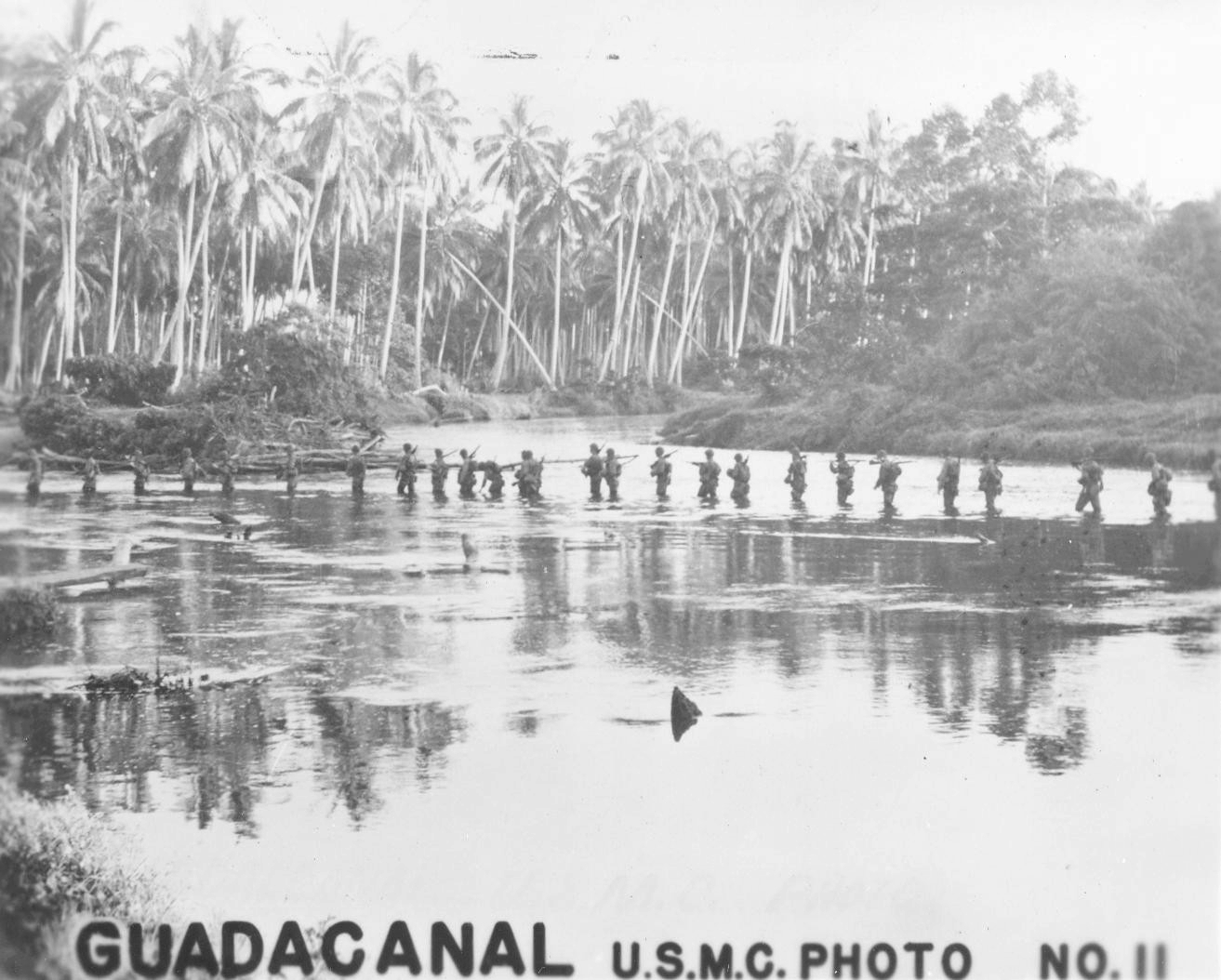 US Marines crossing Lunga River, Guadalcanal, late 1942