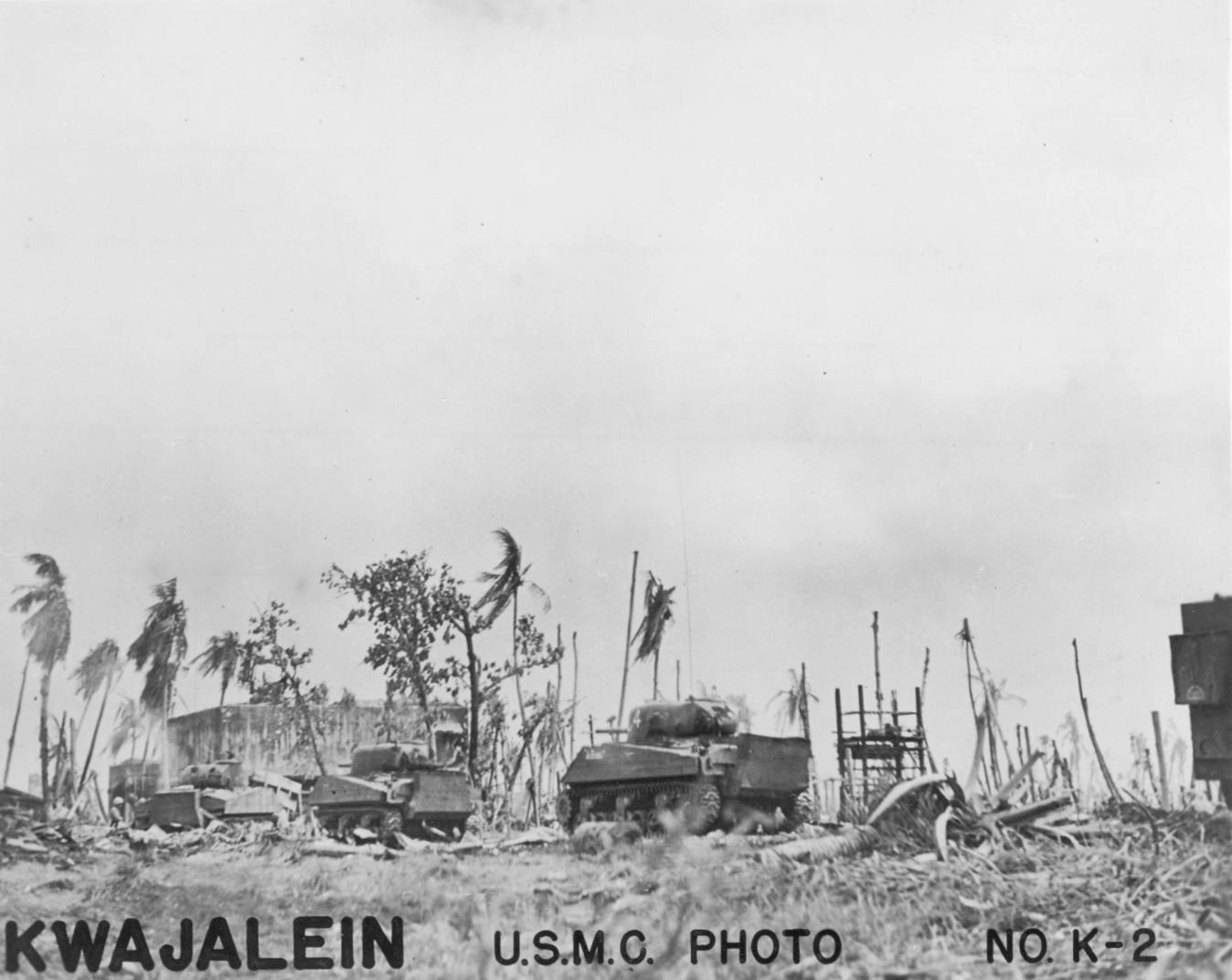 US Marine Sherman tanks, Kwajalein, Marshall Islands, Jan-Feb 1944