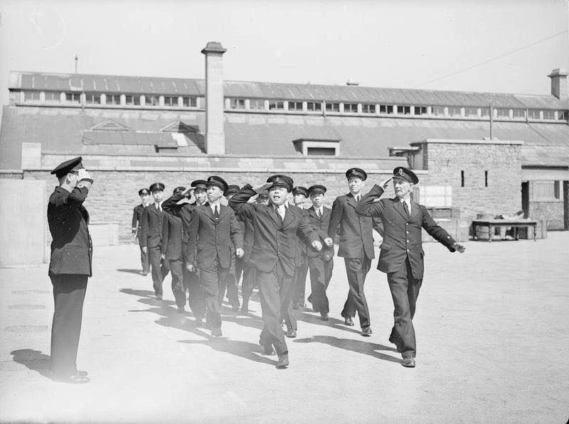 Chinese cadets in a British naval academy being reviewed, 1943-1945