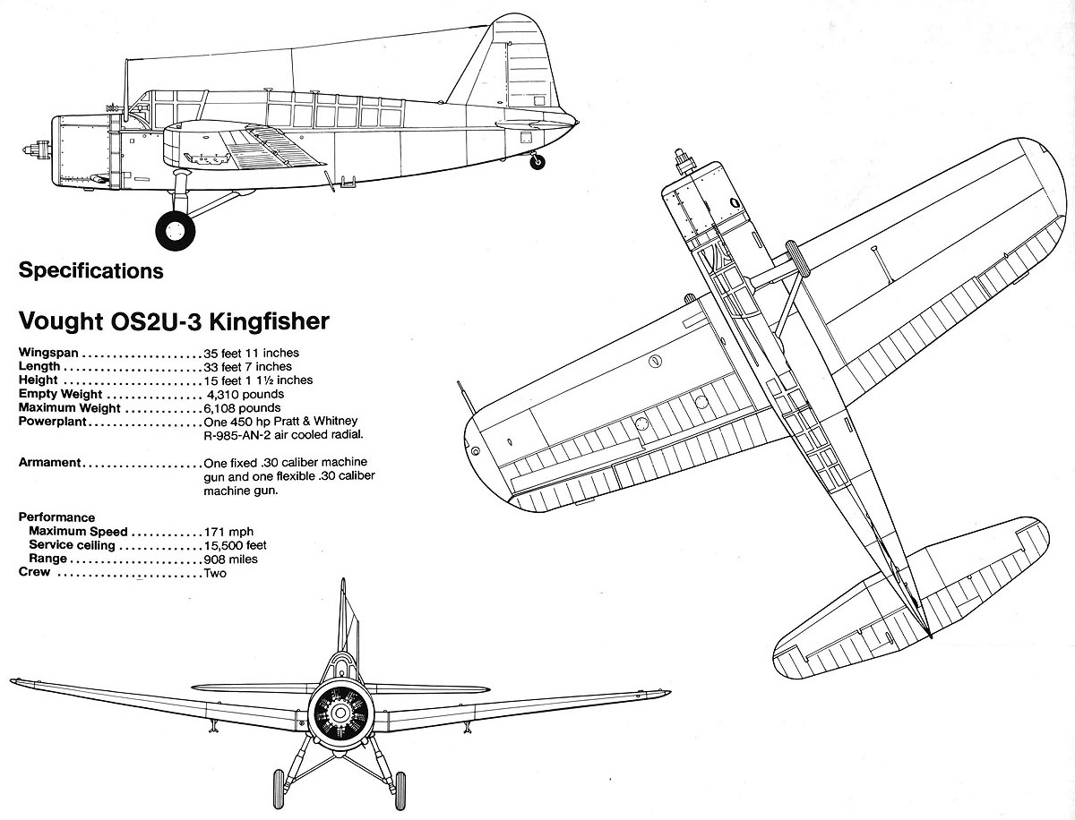 Specifications for the Vought OS2U-3 Kingfisher, 1942.