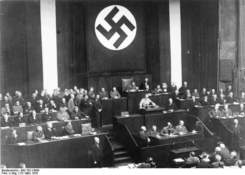 Adolf Hitler speaking to the Reichstag about the Enabling Act, Kroll Opera House, Berlin, Germany, 23 Mar 1933