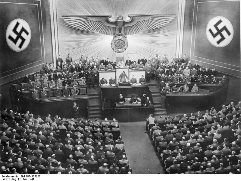 Adolf Hitler speaking to the Reichstag at the Kroll Opera House, Berlin, Germany, 3 May 1941