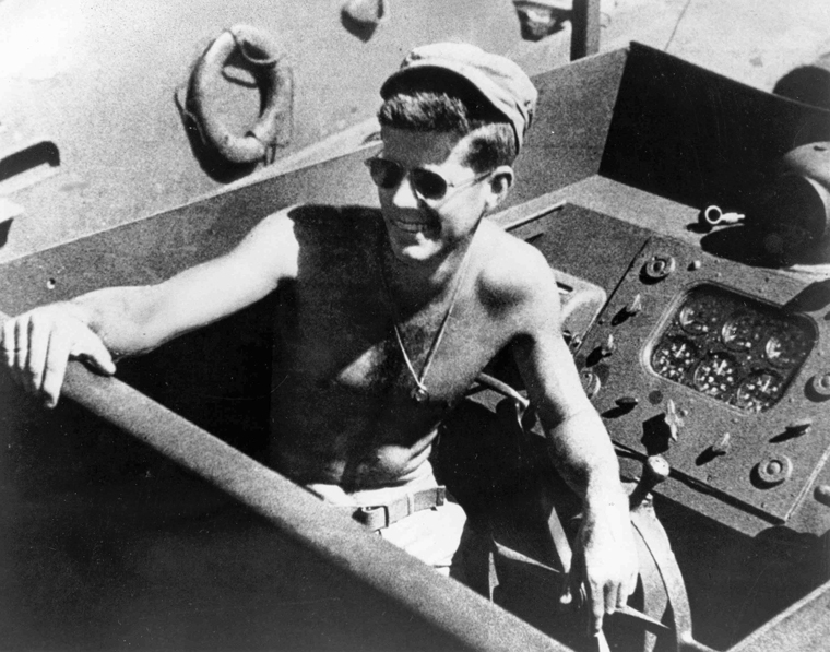 Kennedy aboard PT-109, circa mid-1943. Photo 2 of 2.
