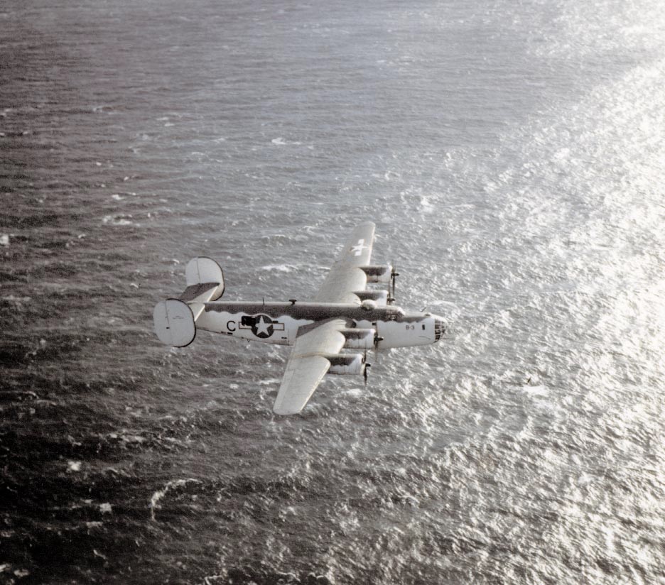 PB4Y-1 Liberator from a US Navy patrol squadron based in the United Kingdom in flight, Aug 1943. Photo 2 of 2.