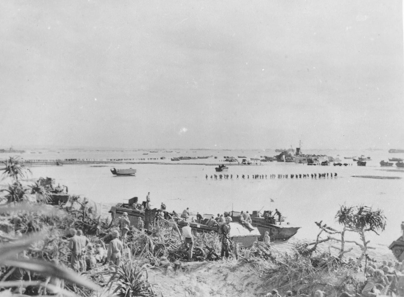 US Marines landing on Okinawa, Japan, 1 Apr 1945