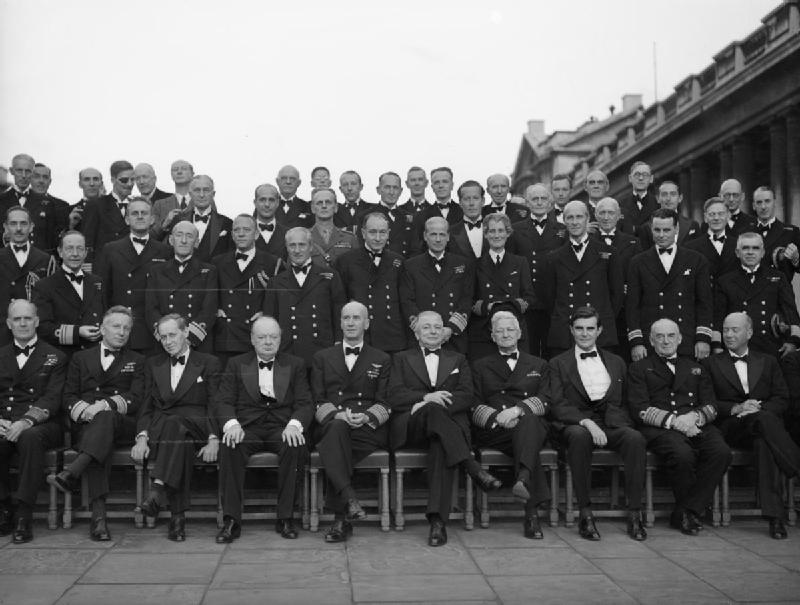 Hopkins, Churchill, King, Winant, and others at Painted Hall, Greenwich Naval College, Greenwich, England, United Kingdom, 25 Jul 1942