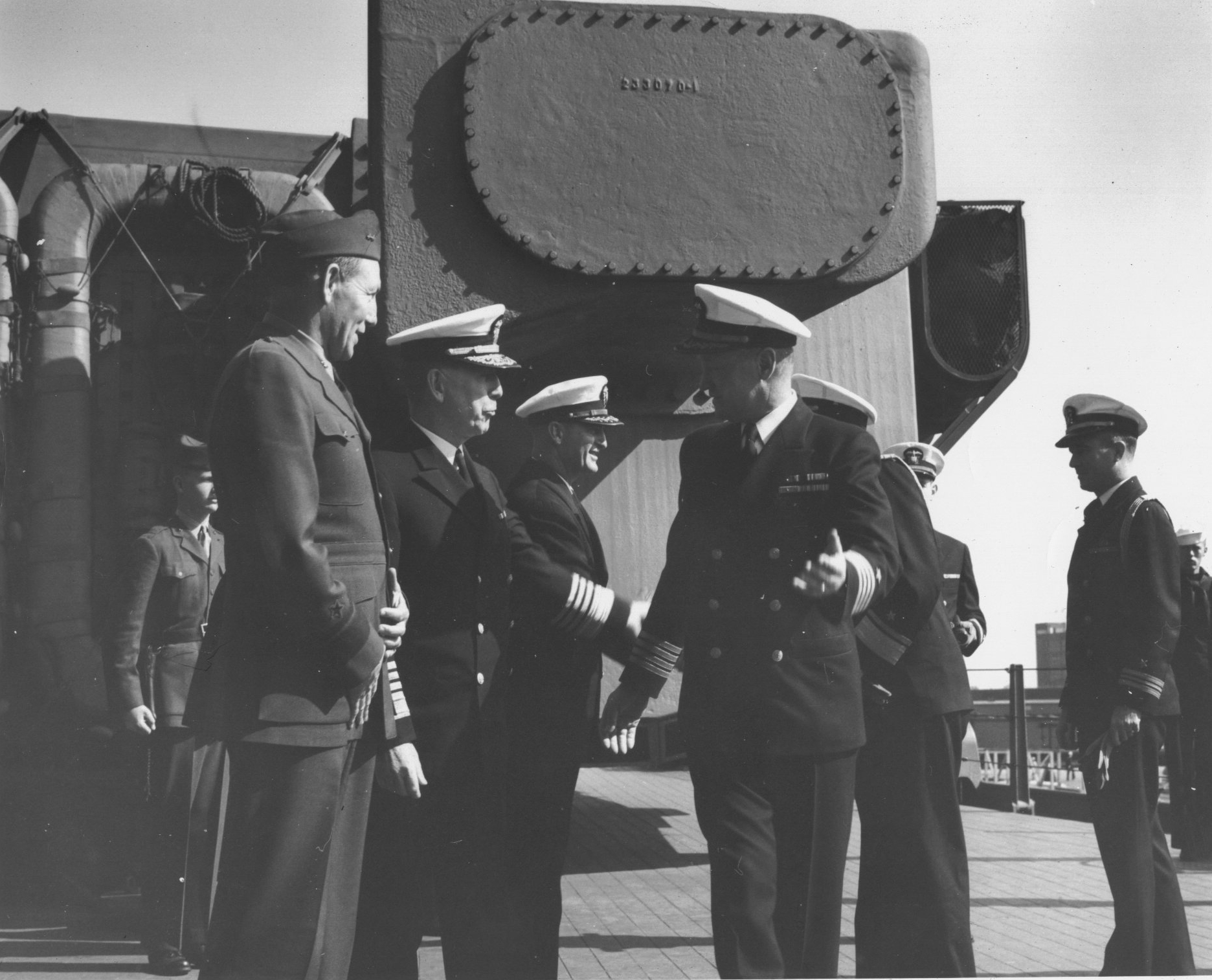 Admiral William Leahy and Captain Carl Holden aboard USS New Jersey, date unknown