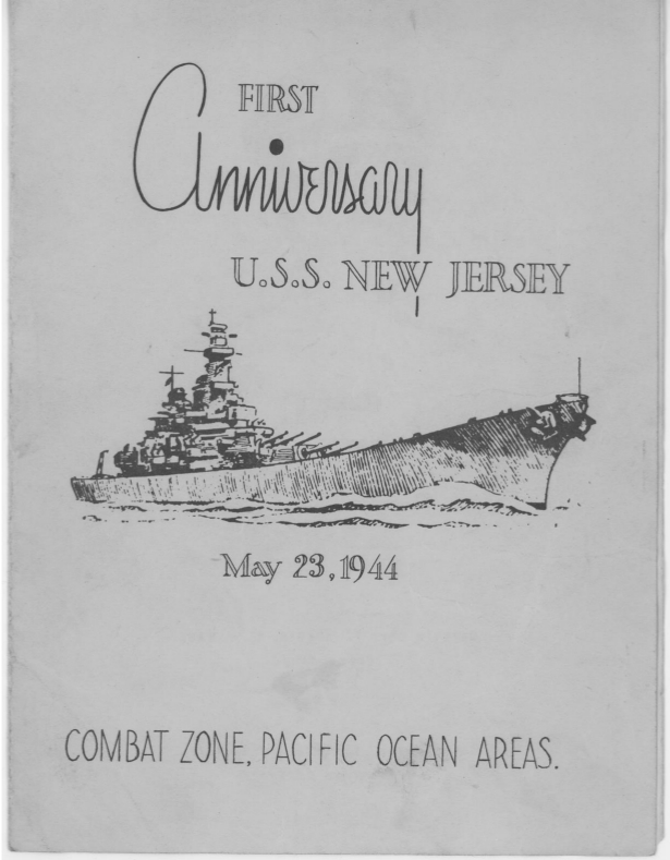 Program of the first anniversary celebration aboard USS New Jersey, 23 May 1944, page 1 of 3