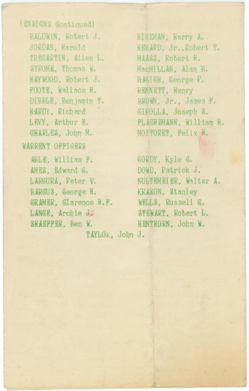 Christmas holiday greeting card from the officers of USS New Jersey, Dec 1944, page 3 of 3