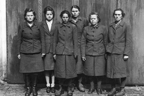 Charlotte Pilquet, Ruth Astrosini, Juana Bormann, Gertrude Feist, Gertrude Sauer, and Ida Förster in captivity, 2 May 1945