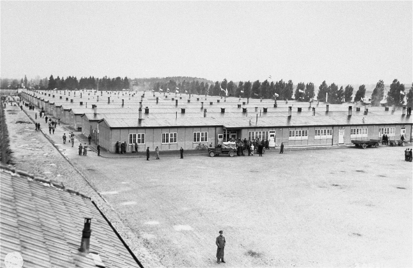 Prisoners' barracks, Dachau Concentration Camp, Germany, 3 May 1945