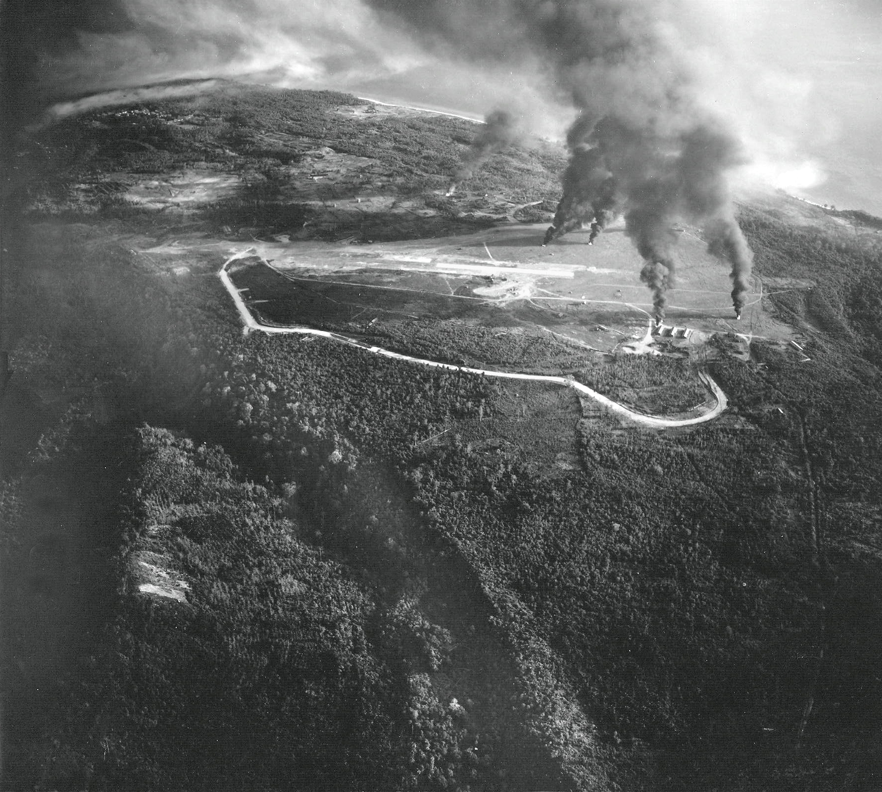 Lho Nga (Lhoknga) airfield under attack, Sumatra, Dutch East Indies, 19 Apr 1944