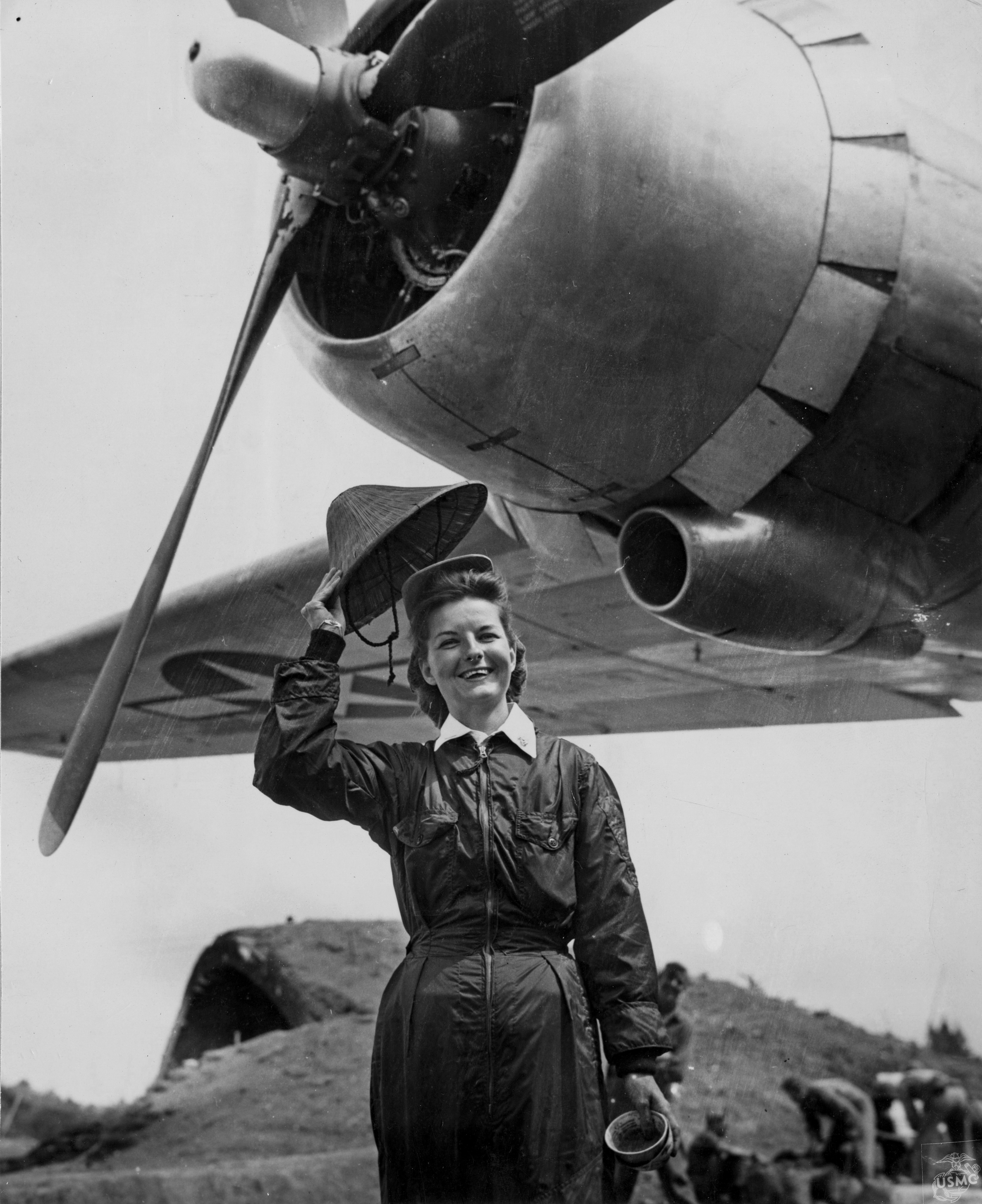 US Navy nurse Lieutenant (jg) Madge Overstreet at Yontan, 1945