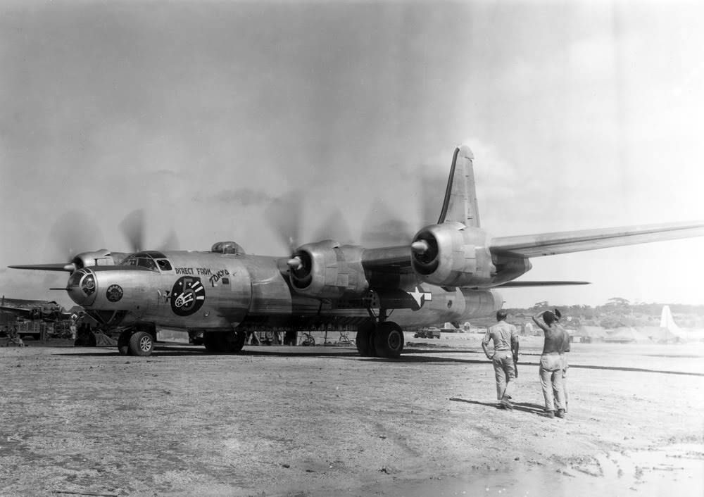 XB-32 Dominator bomber of USAAF 386th Bombardment Squadron at Yontan Airfield, Okinawa, Japan, Aug-Sep 1945