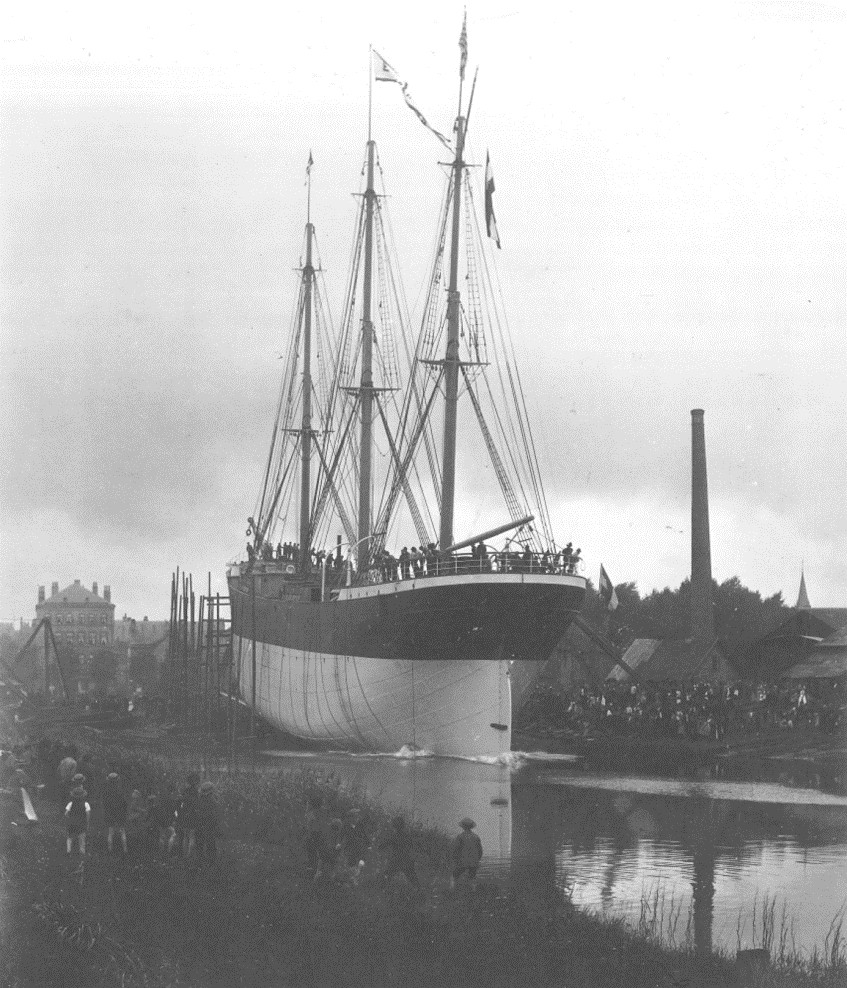 The launching of the Erik Roberts, Rickmer shipyard, Bremerhaven, Germany, 12 Aug 1897