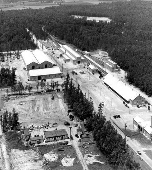 Administrative buildings under construction, Naval Ammunition Depot Earle, Colts Neck, New Jersey, United States, early 1944