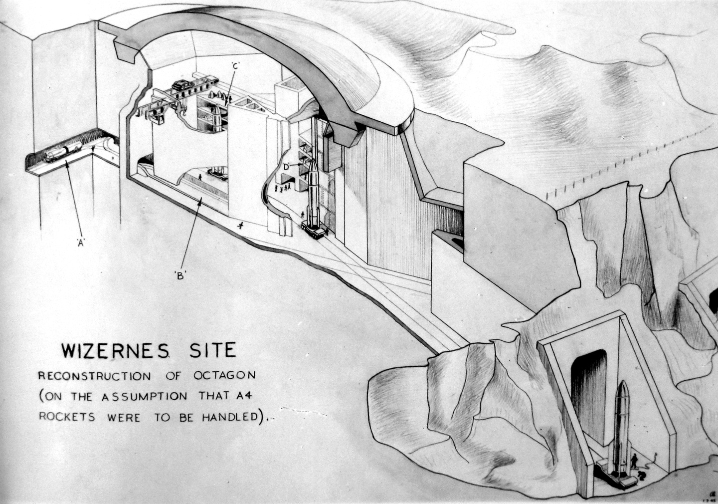 Drawing of the German V2 site at Wizernes, France, Sep 1944