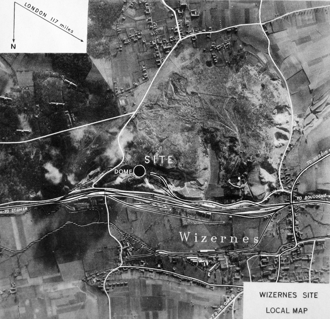 Aerial photo of German V2 site at the Wizernes, France area, 1944