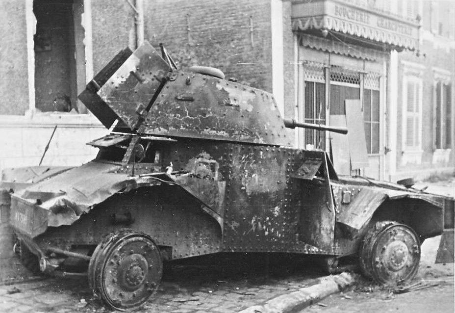 Destroyed Panhard 178 armored car, France, 1940