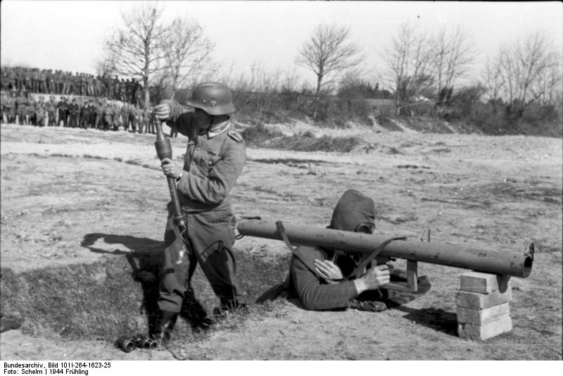 German Panzerschreck crew on exercise, France, spring 1944, photo 1 of 3