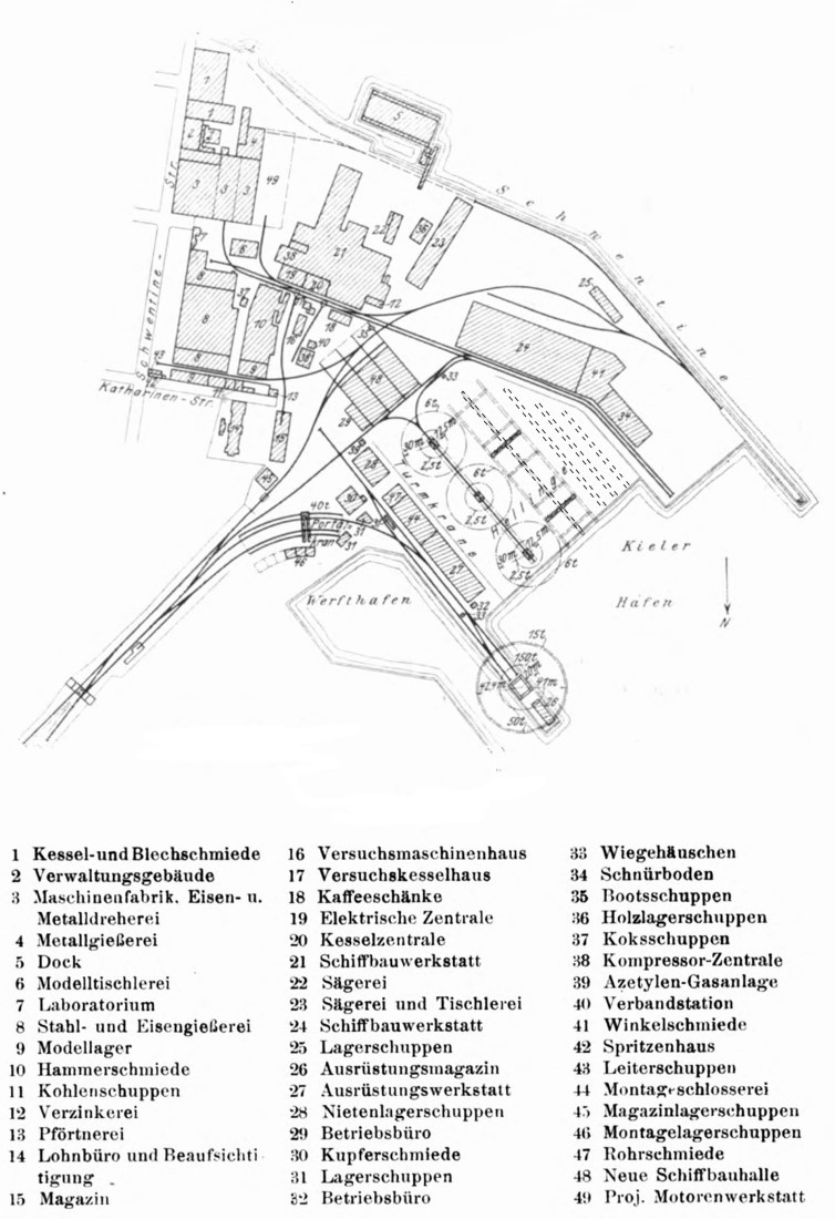 Plan of Howaldtswerke Kiel shipyard, 1909
