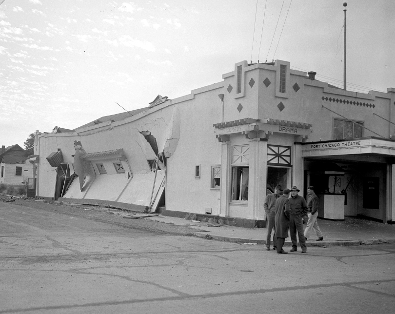 Damaged theater at Port Chicago, California, United States after a massive munitions explosion, 17 Jul 1944. 18 Jul 1944 photo.