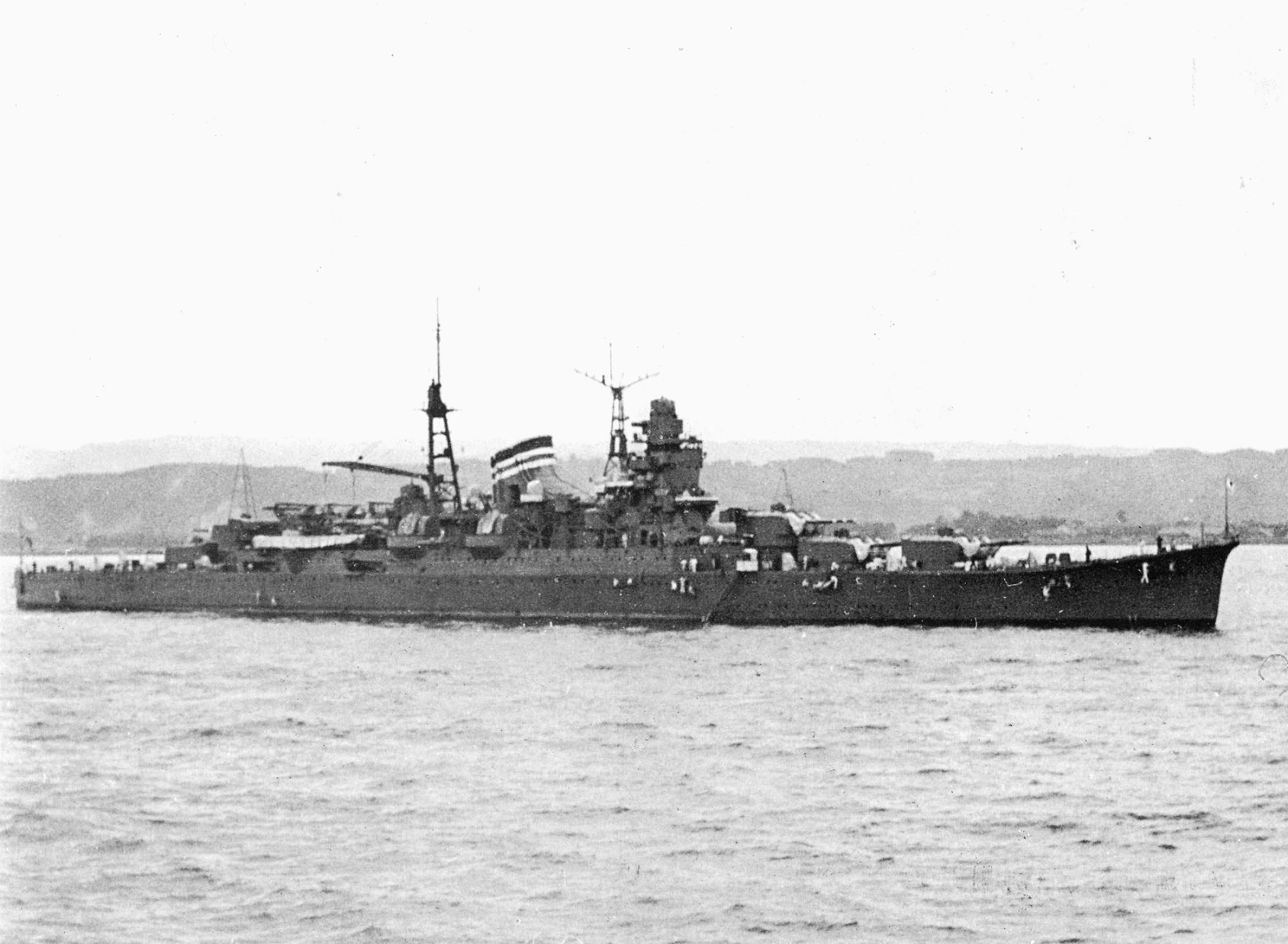 Japanese cruiser Mikuma anchored in Kagoshima Harbor, 12 Apr 1939.