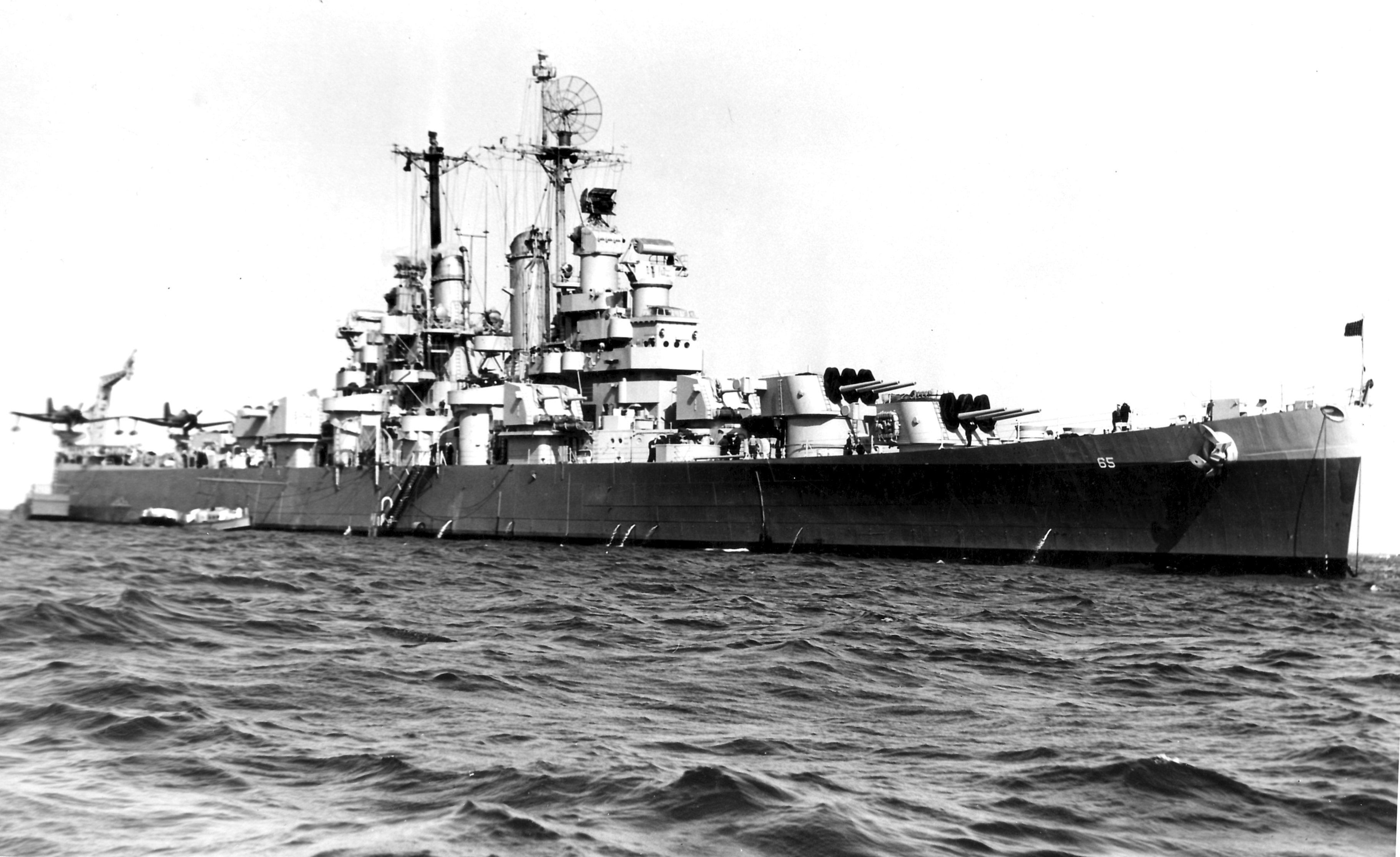 Cruiser USS Pasadena anchored off Mare Island Naval Shipyard, 2 May 1946.