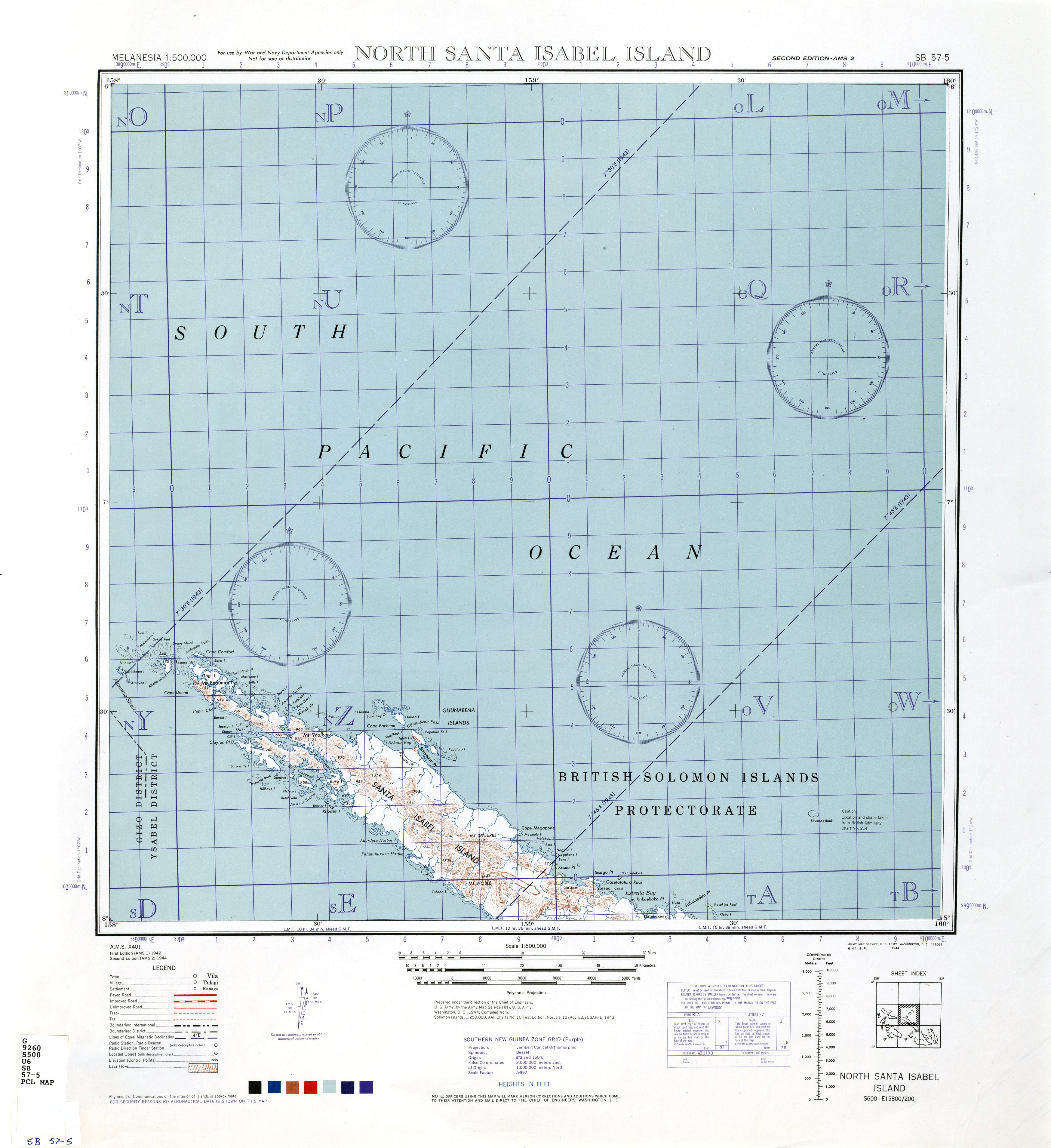 1944 United States Army map of northern Santa Isabel Island in the Solomon Islands.