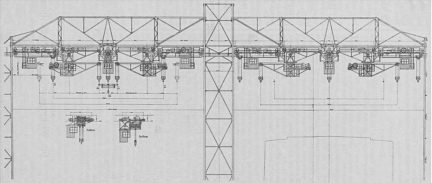 Drawing of the overhead structures of the slipways of AG Vulcan Stettin shipyard, Germany, date unknown