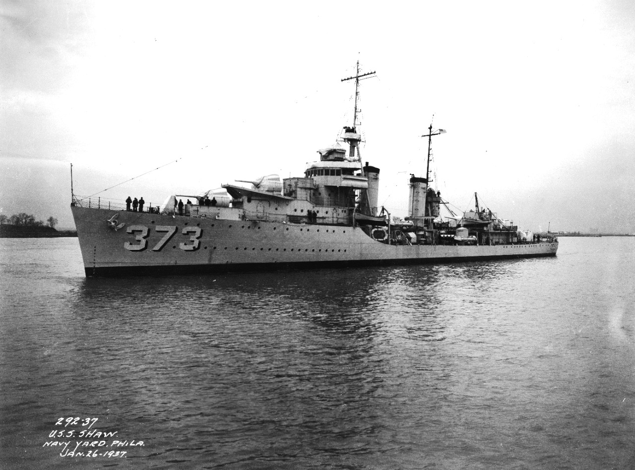 Destroyer USS Shaw at the Philadelphia Navy Yard, 26 Jan 1937. Photo 2 of 2.