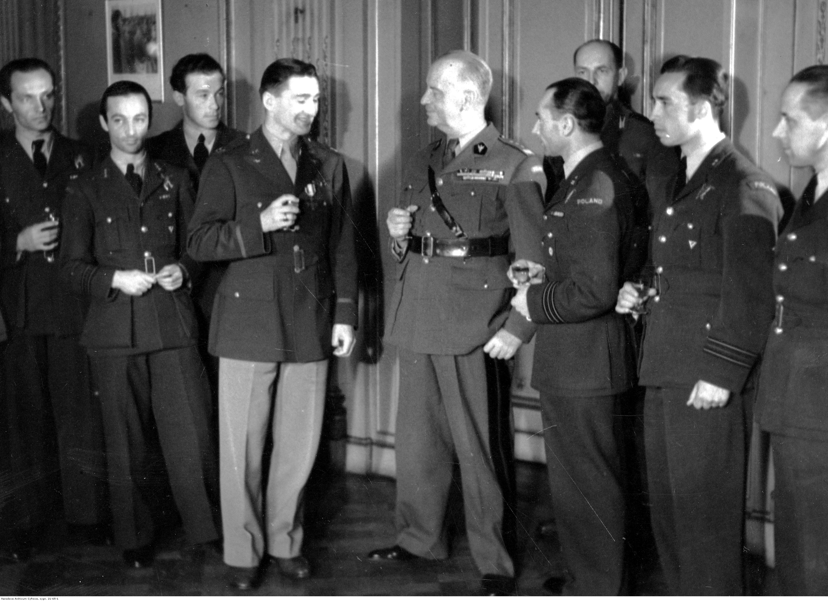 General Władysław Sikorski (center) with Francis Gabreski (next to Sikorski) and other decorated pilots, Britain, 1940s