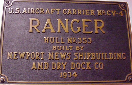 USS Ranger builder’s plate.