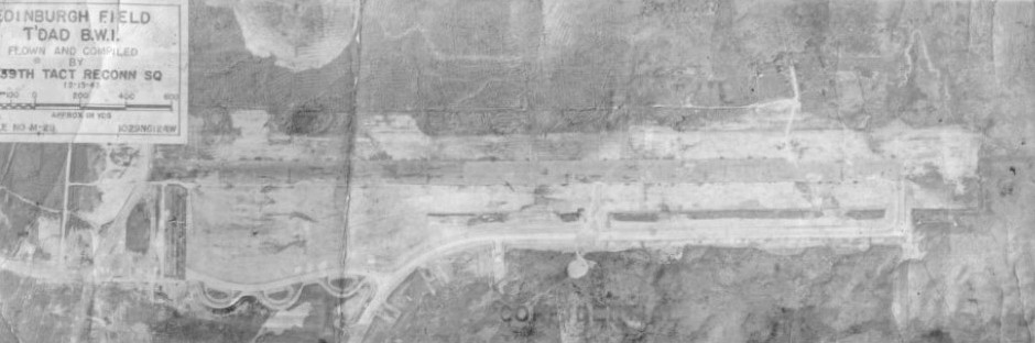 Aerial view of Carlsen Field, Trinidad, 13 Dec 1947; photo taken by aircraft of USAF 39th Tactical Reconnaissance Squadron