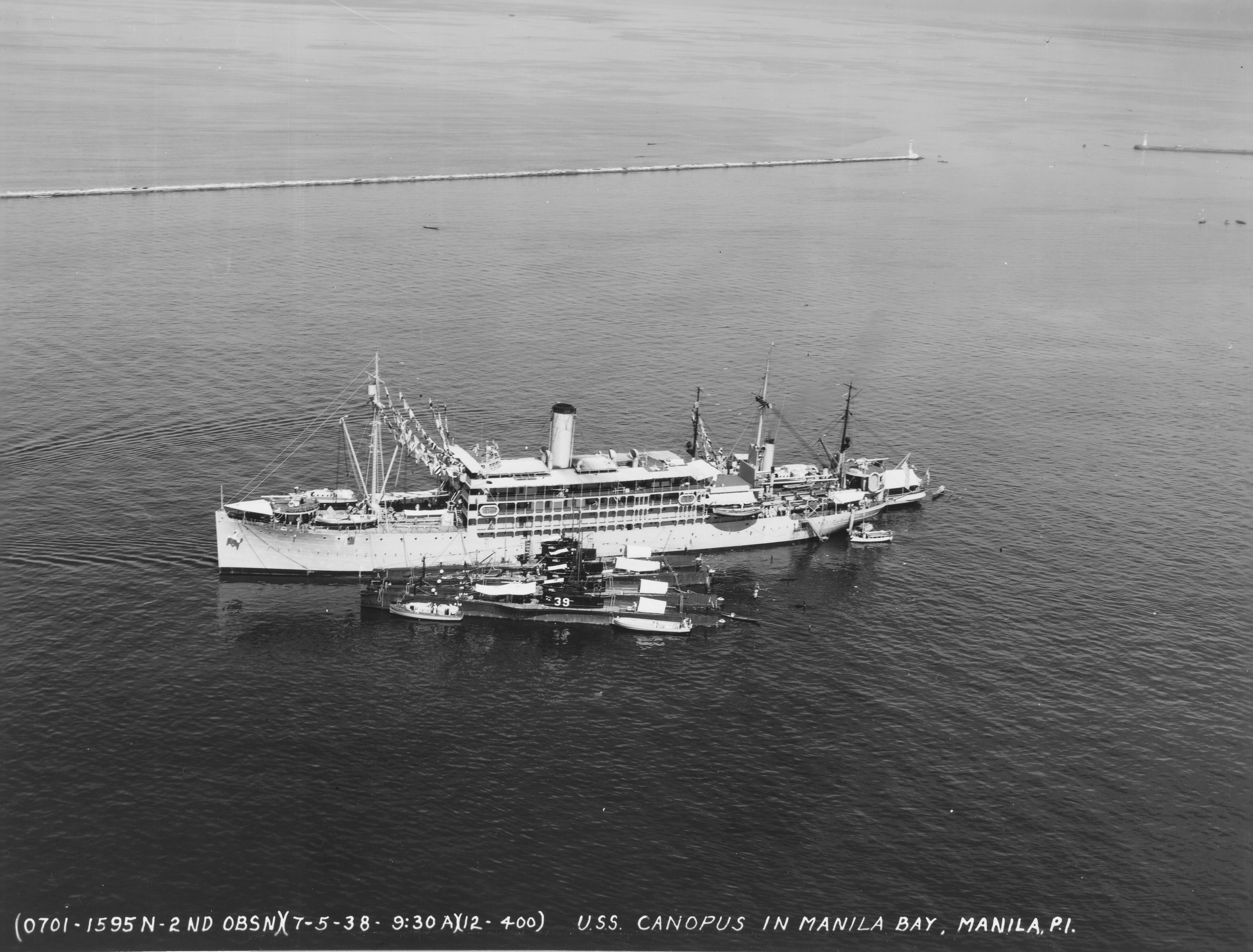 USS Canopus with USS S-39 and three other submarines, Manila Bay, Philippine Islands, 5 Jul 1938