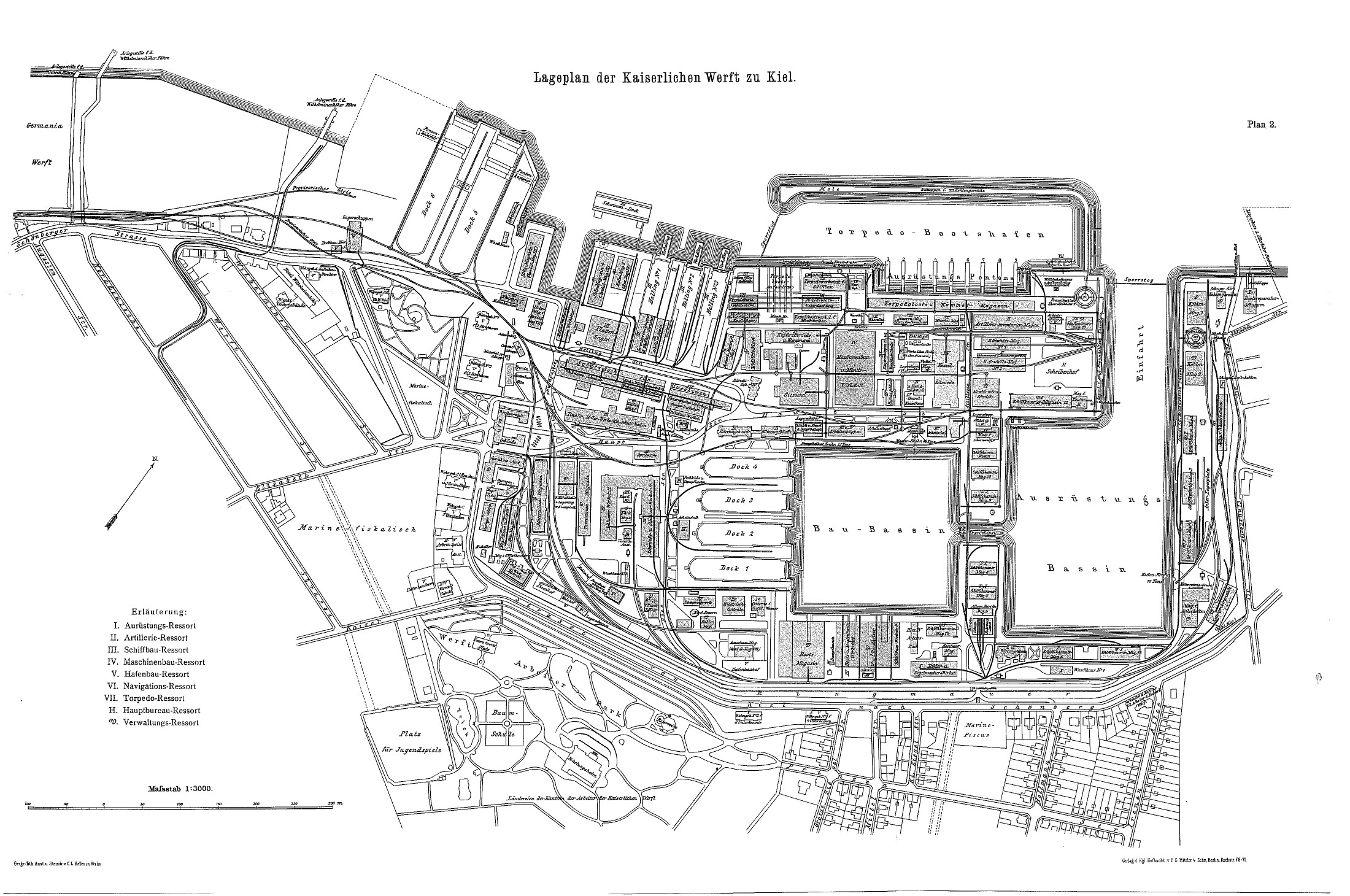 Plan of Kaiserliche Werft Kiel, Germany, circa 1900