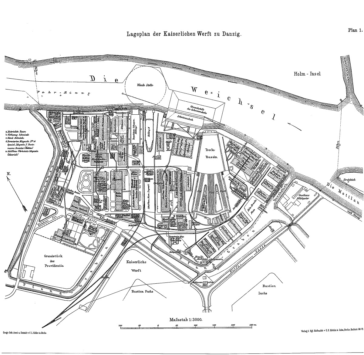 Plan of Kaiserliche Werft Danzig, Germany, circa 1900