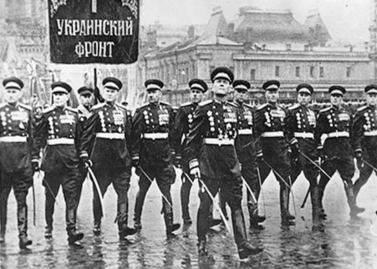 Ivan Konev leading the 1st Ukrainian Front at the Red Square victory parade, Moscow, Russia, 24 Jun 1945