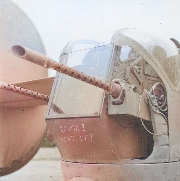 Close up view of a B-24 Liberator tail turret. [Colorized by WW2DB]