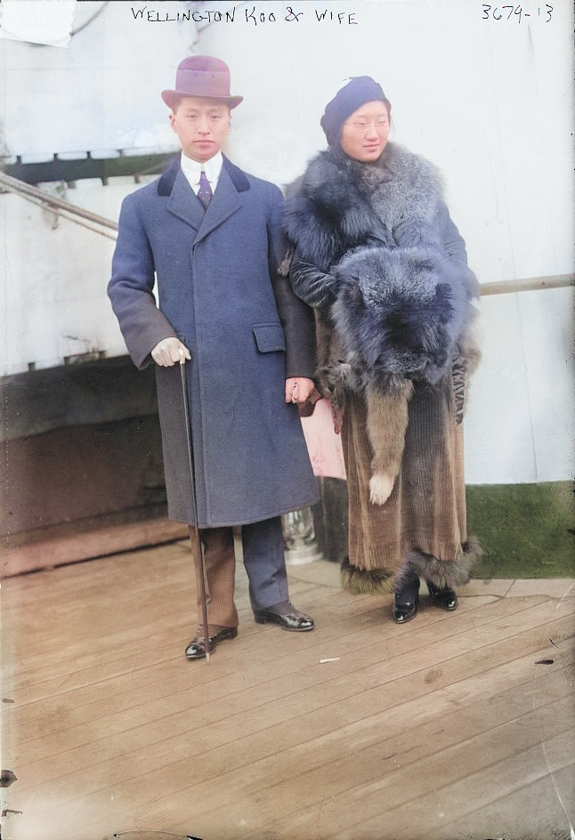 V. K. 'Wellington' Koo and wife Tang Pao-yu, New York, New York, United States, 1915 [Colorized by WW2DB]