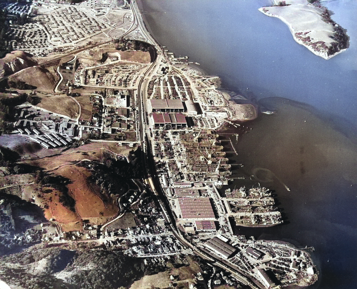 [Photo] Aerial view of the Marinship Shipbuilding yard, Sausalito