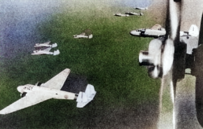 G3M1 and G3M2 bombers in flight, circa 1940s [Colorized by WW2DB]