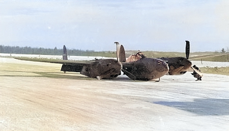 P-38G Lightning aircraft with retractable ski landing gear, Ladd Field, Fairbanks, US Territory of Alaska, winter of 1943-1944, photo 2 of 2 [Colorized by WW2DB]